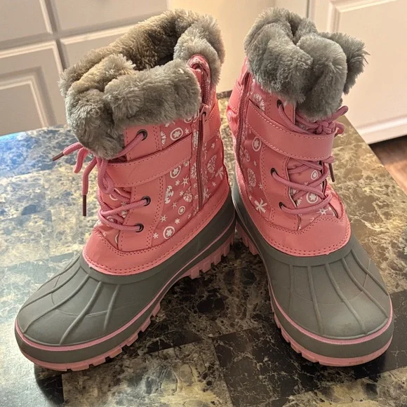 Pink and Gray Kids Snow Boots - Picture 1 of 1